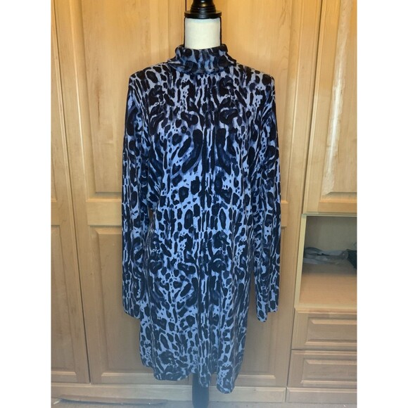 DG2 Diane Gilman 1X Turtleneck Blue Leopard Print Pullover Sweater Dress - Picture 1 of 12